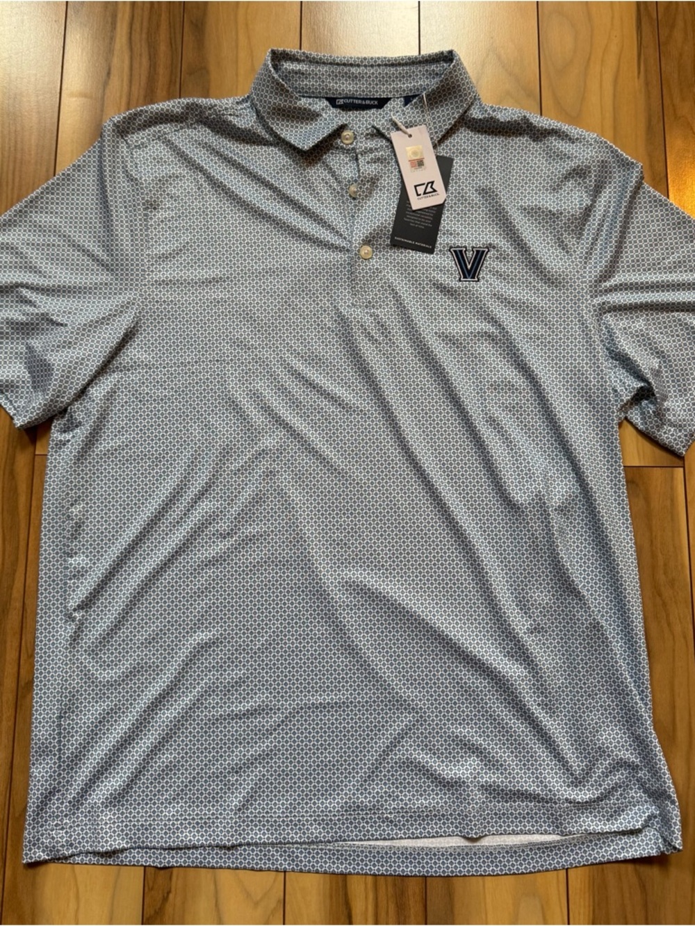 CUTTER AND BUCK VILLANOVA WILDCATS MENS NAVY BLUE DIAMOND DOT POLO - Large